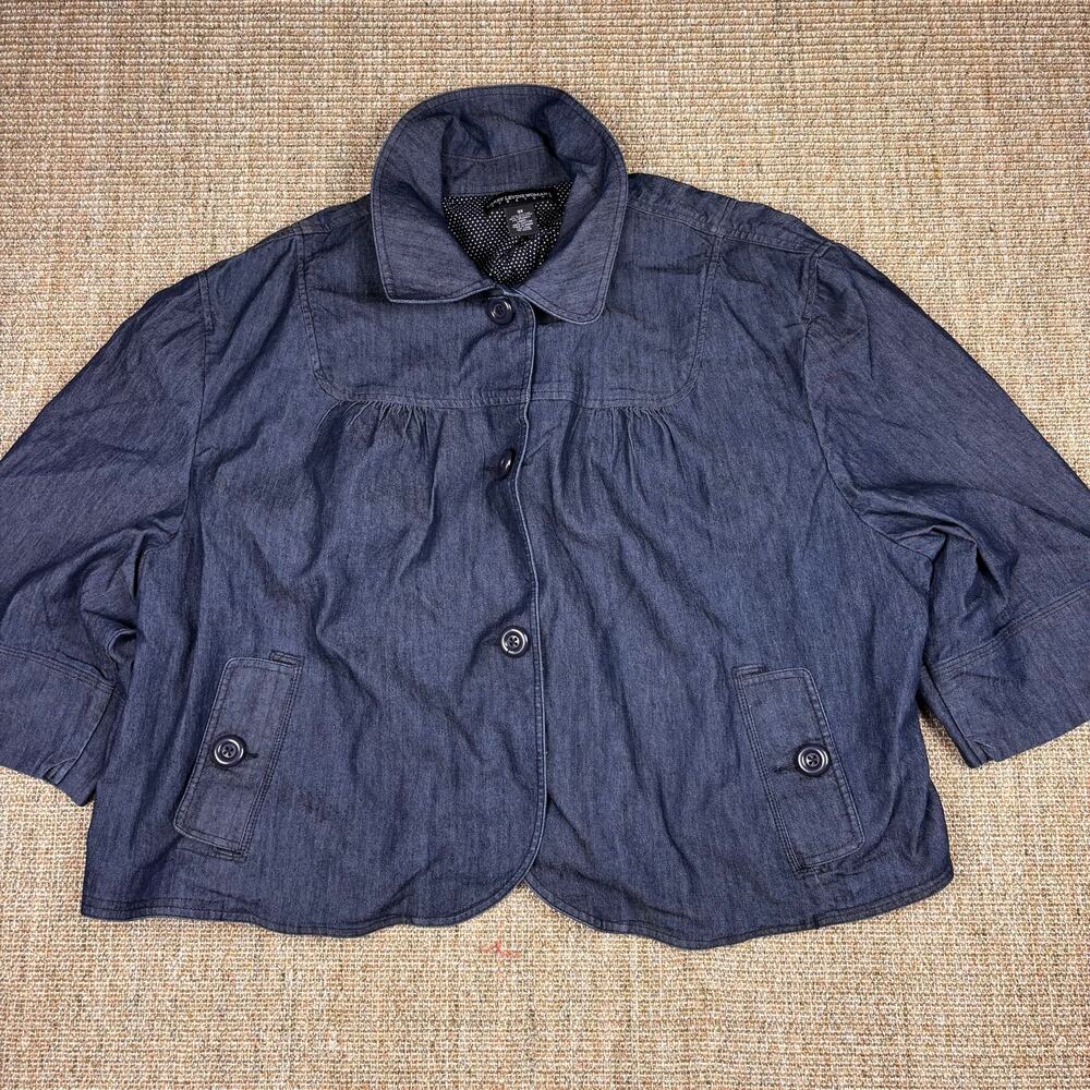 🧥 Larry Levine Woman Denim Swing Jacket | 3X | Dark Chambray Blue